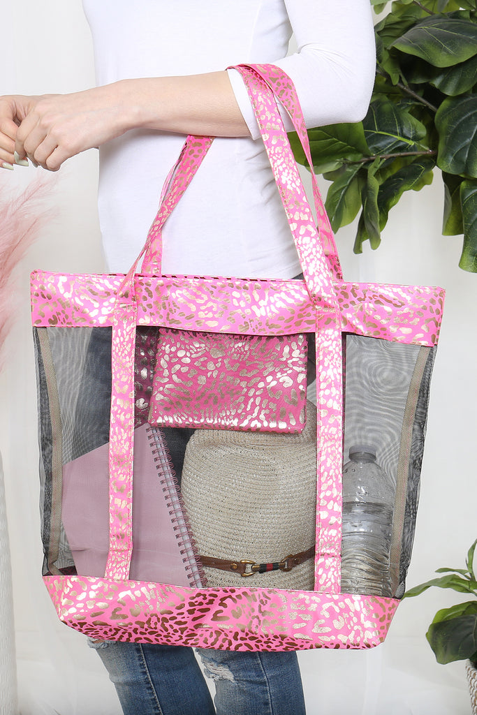 GLITTER LEOPARD TRANSPARENT TOTE BAG