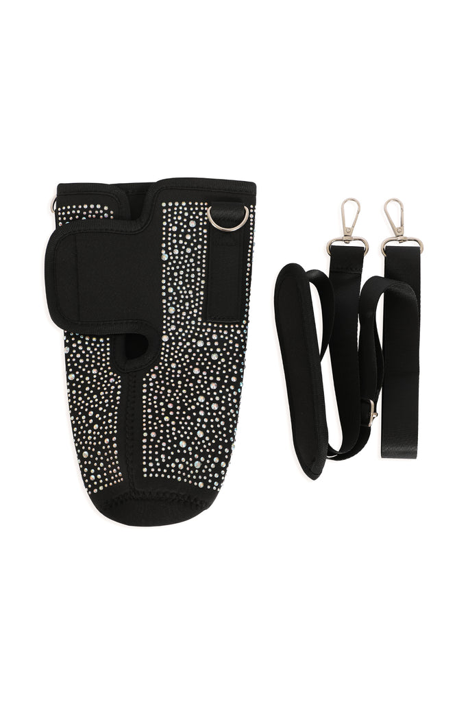 WATER BOTTLE CARRIER W/ GLITTER RHINESTONES ADJUSTABLE STRAP
