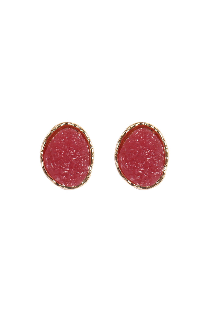 OVAL DRUZY STONE POST EARRINGS