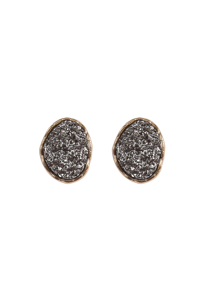 OVAL DRUZY STONE POST EARRINGS