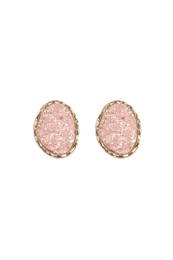 OVAL DRUZY STONE POST EARRINGS