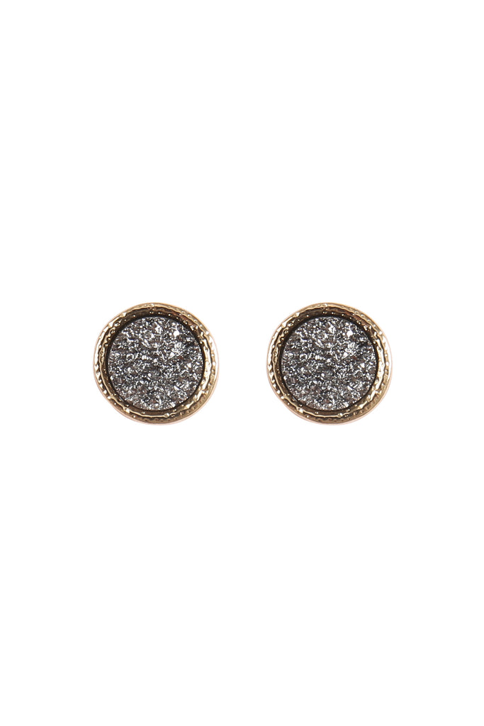 ROUND DRUZY STONE POST EARRINGS