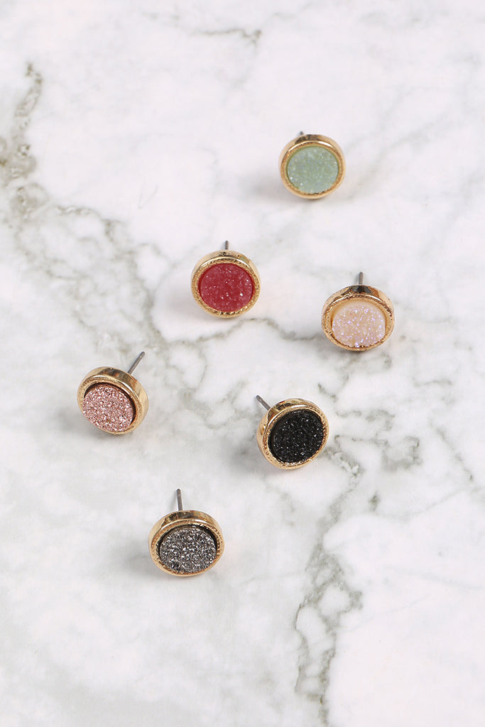 ROUND DRUZY STONE POST EARRINGS