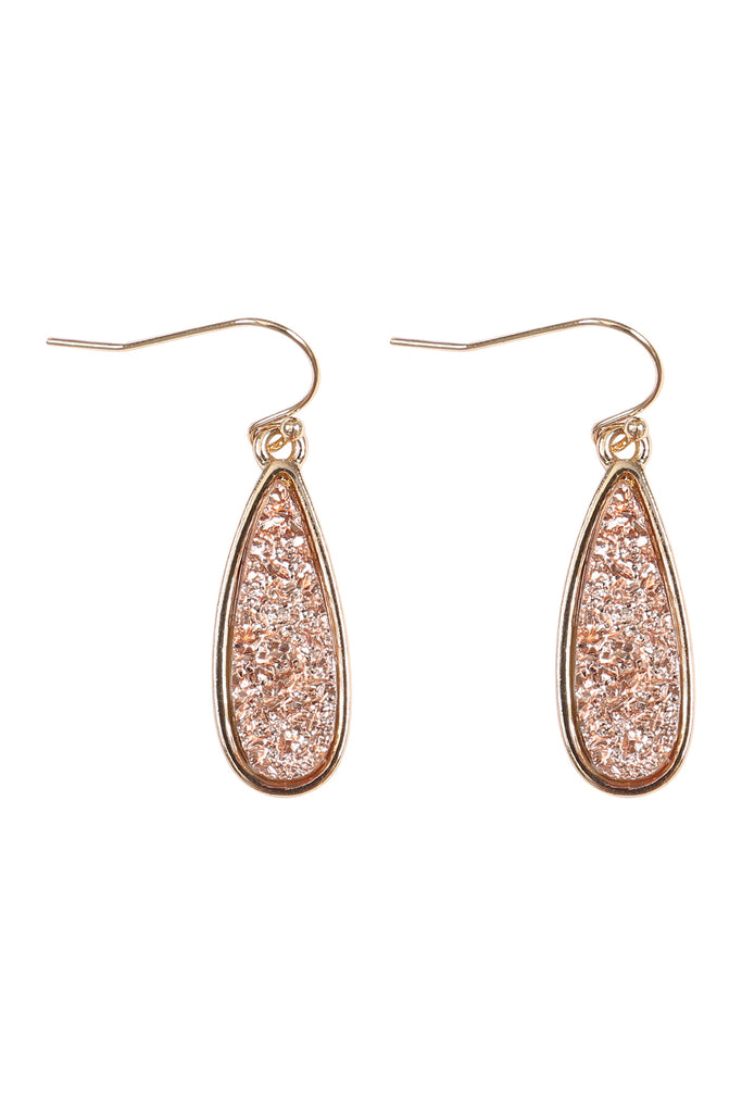 TEARDROP SHAPE DRUZY STONE FISH HOOK EARRINGS