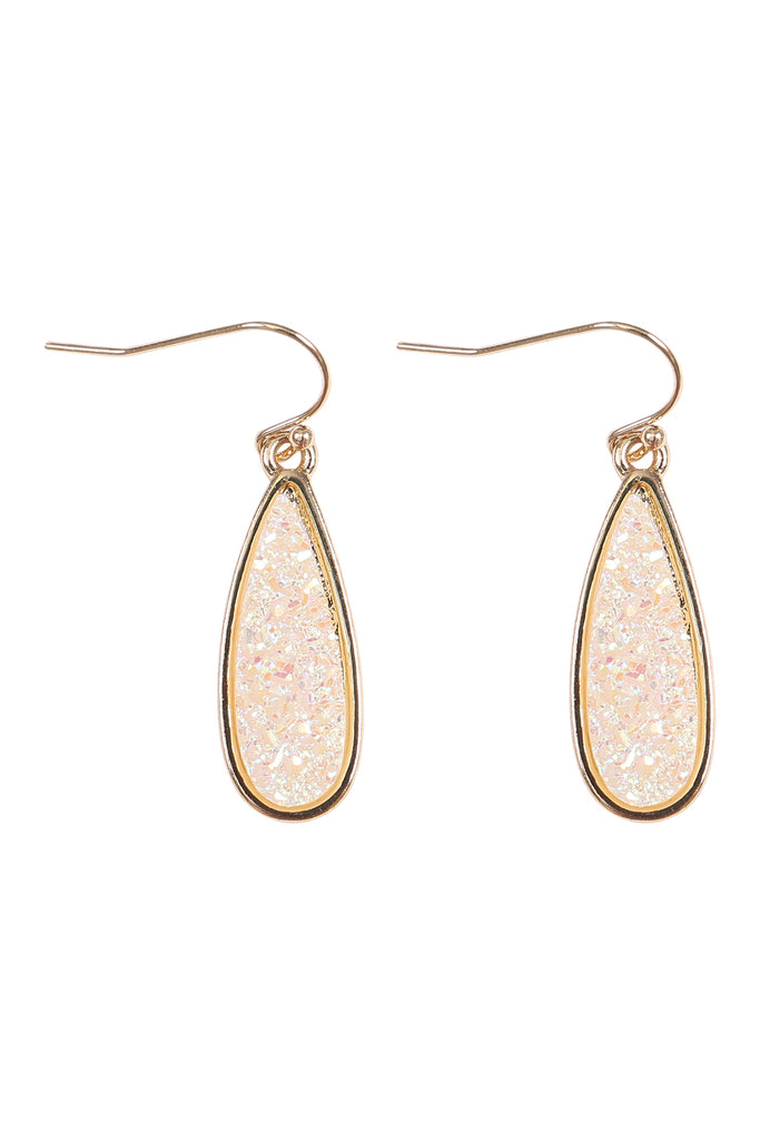 TEARDROP SHAPE DRUZY STONE FISH HOOK EARRINGS