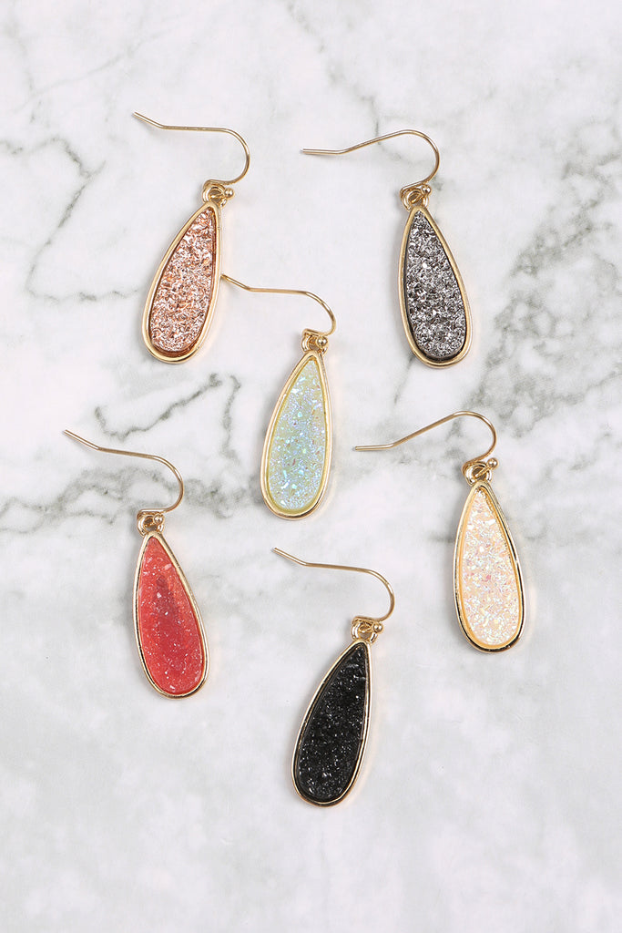 Silver Teardrop Druzy Earrings