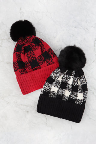 CONFETTI DIAGONAL STRIPES POMPOM KNIT BEANIE