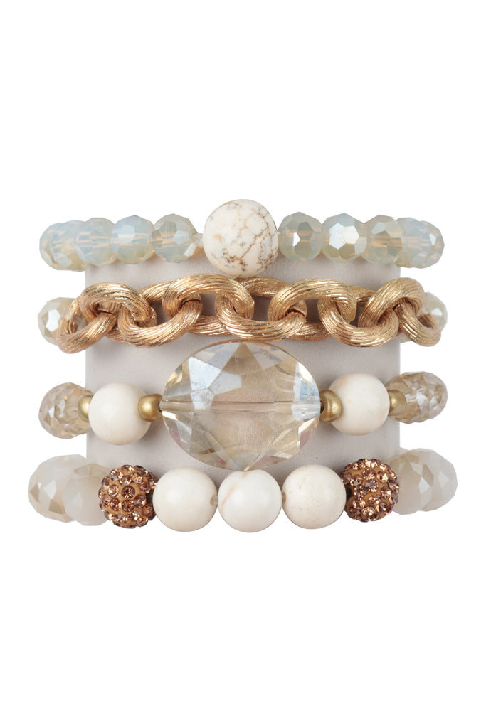 4 LAYERED STACKABLE CHAIN GLASS BEADED STRETCH BRACELET