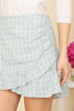 Gingham Print Ruched Side Ruffle Hem Mini Skirt