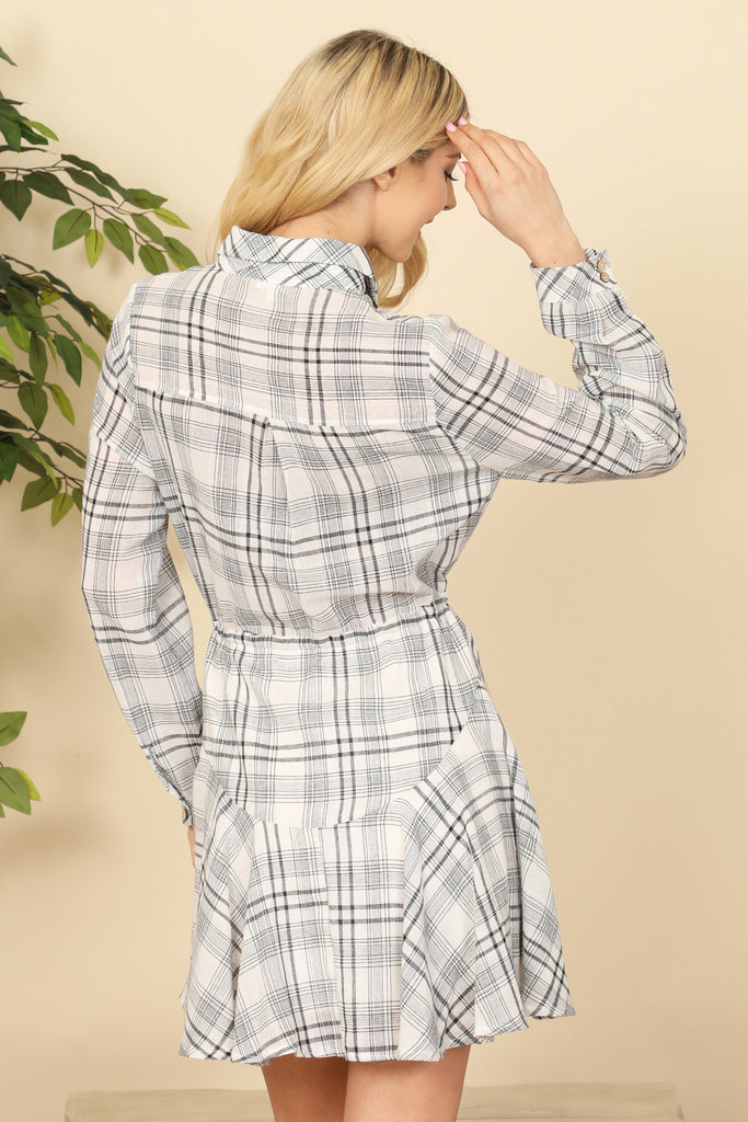 Multi Plaid Button Detail Dress