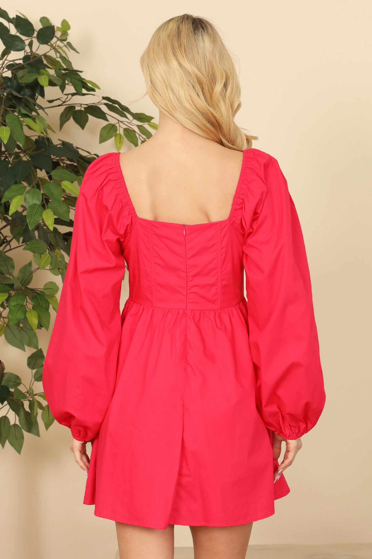 Ruched Square Neck Puff Sleeve Mini Dress main image 1