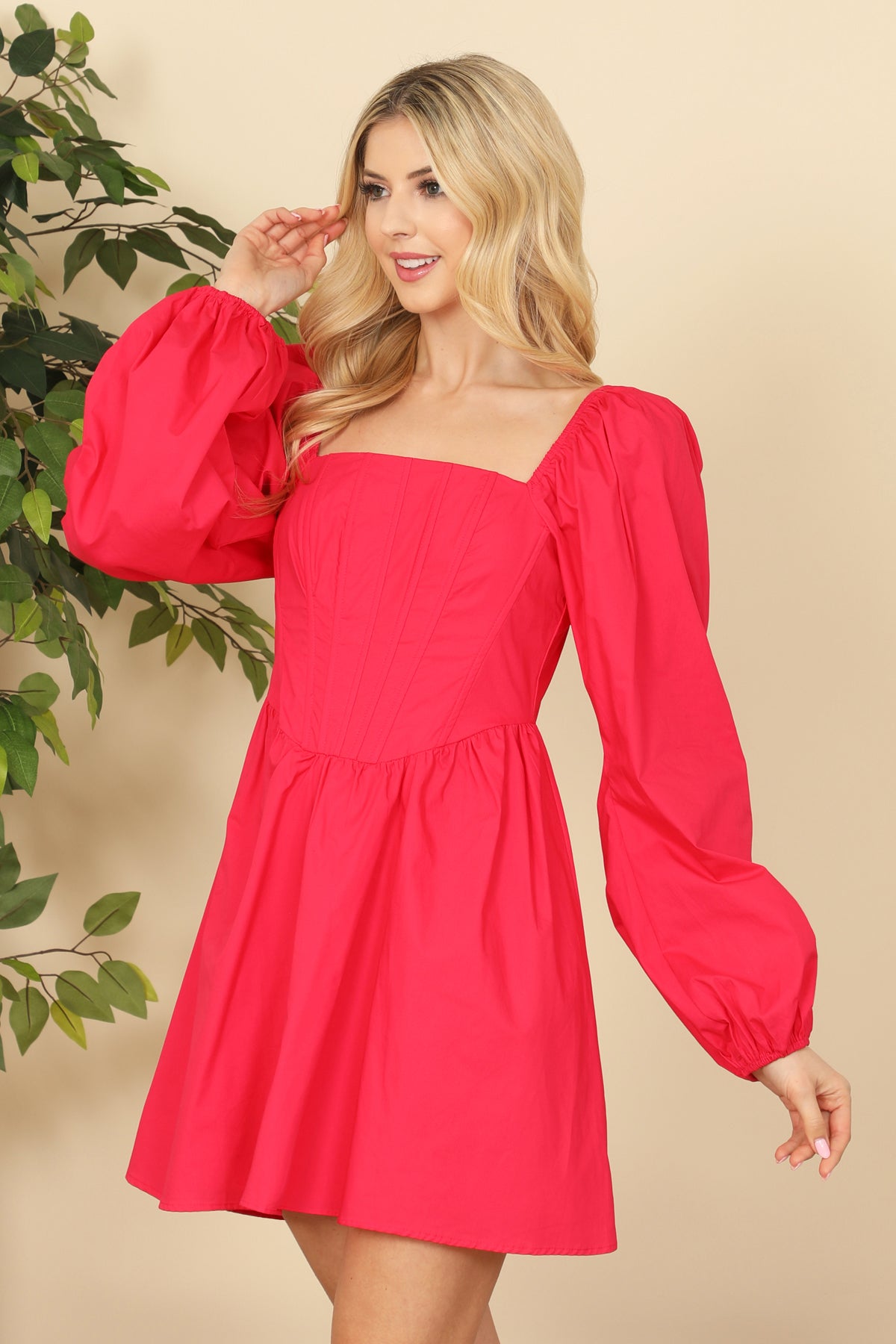 Square Neckline Puff Sleeve Mini Dress – Riah Fashion