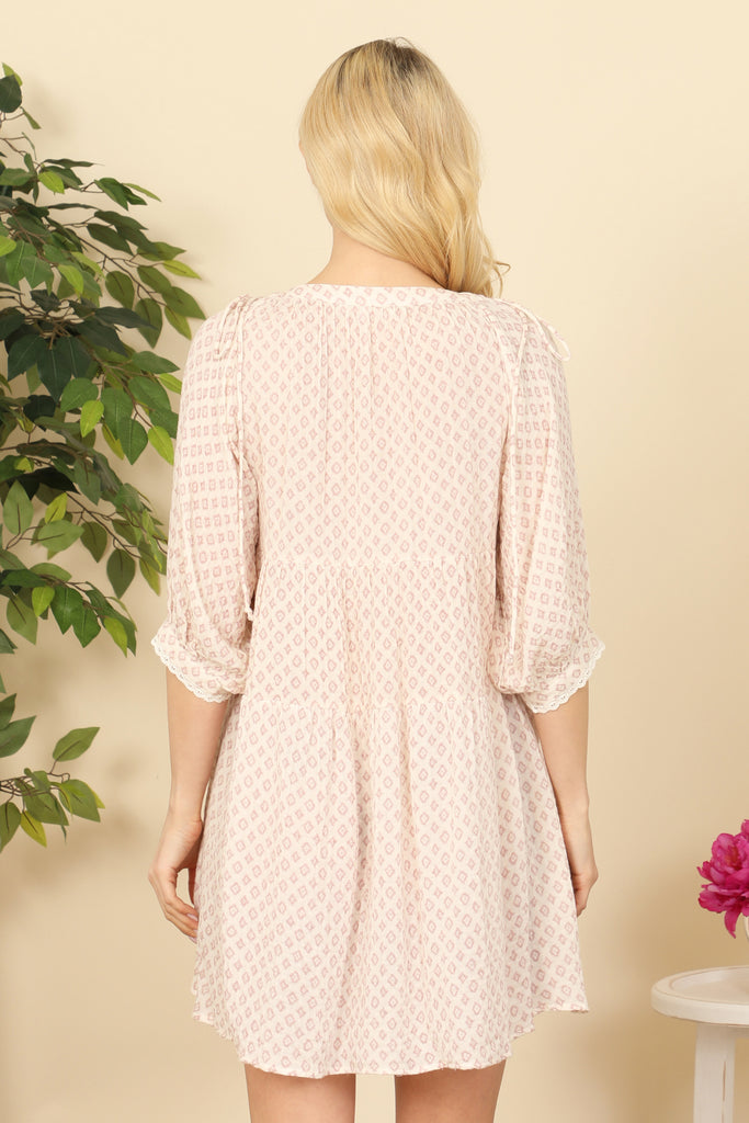 Printed Half Puff Sleeve Baby Doll Dress
