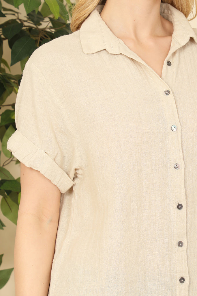 Button Detail Cuff Short Sleeve Top