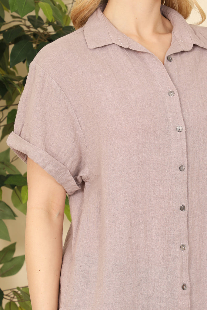 Button Detail Cuff Short Sleeve Top