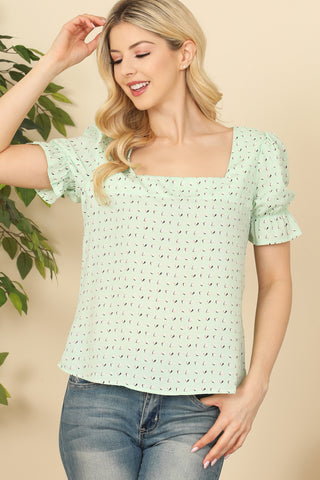 Long Puff Sleeve Floral Top