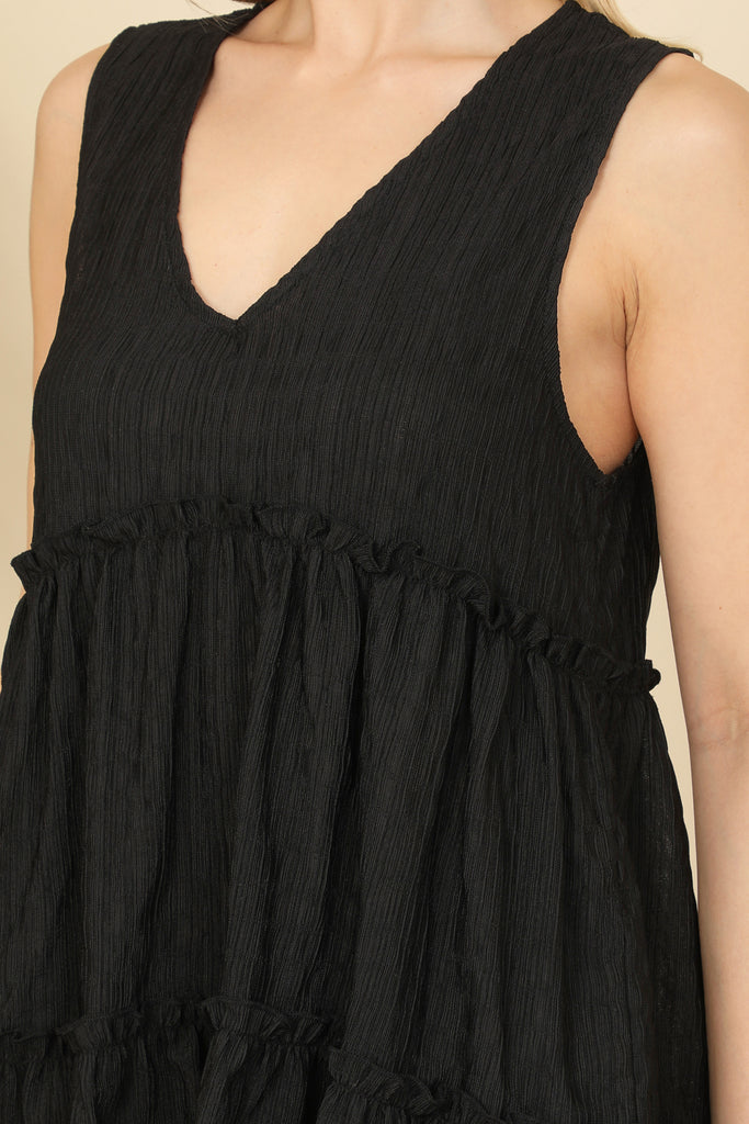 Ruffle Merrow Tiered Detail Sleeveless Solid Top