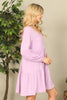 V-Neck Puff Long Sleeve Baby Doll Tiered Solid Dress