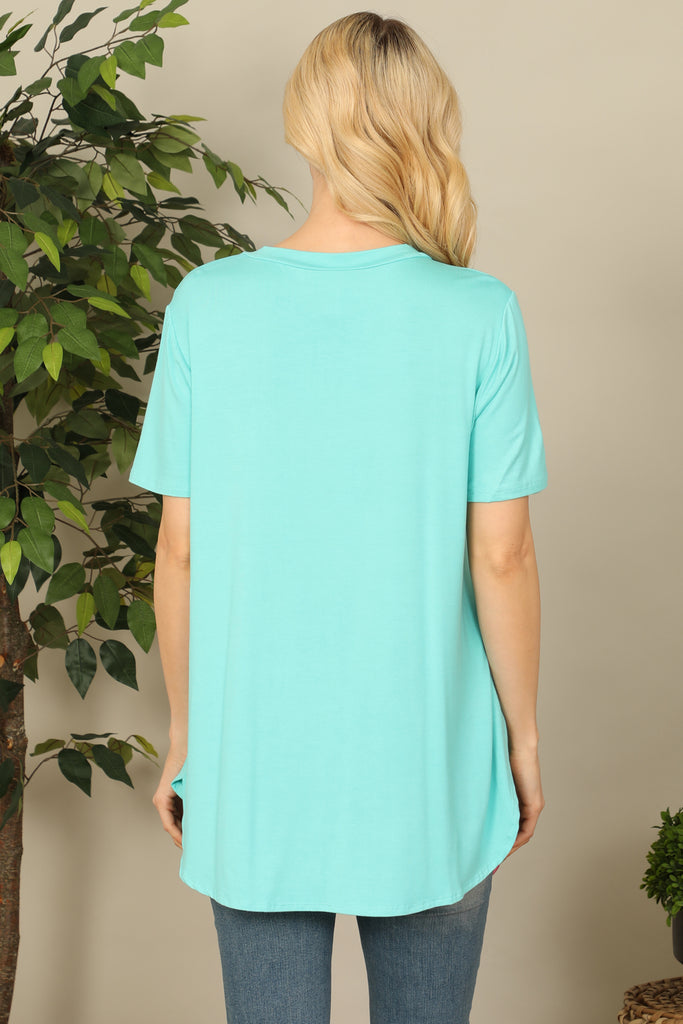 Short Sleeve Hem Slit Detail Solid Top