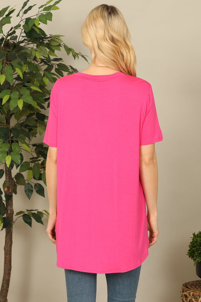 Short Sleeve Hem Slit Detail Solid Top