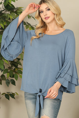 Pompom Detail Butterfly Sleeve Top