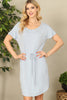 Short Sleeve Elastic Waist Tie Solid Dress