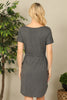 Short Sleeve Elastic Waist Tie Solid Dress