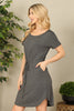 Short Sleeve Elastic Waist Tie Solid Dress