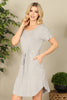 Short Sleeve Elastic Waist Tie Solid Dress