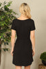 Short Sleeve Elastic Waist Tie Solid Dress