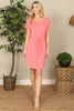 Short Sleeve Elastic Waist Tie Solid Dress