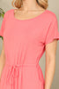 Short Sleeve Elastic Waist Tie Solid Dress