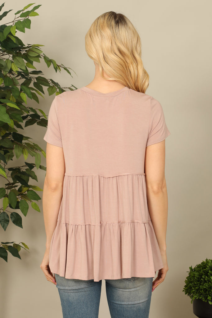 Short Sleeve Tiered Solid Top