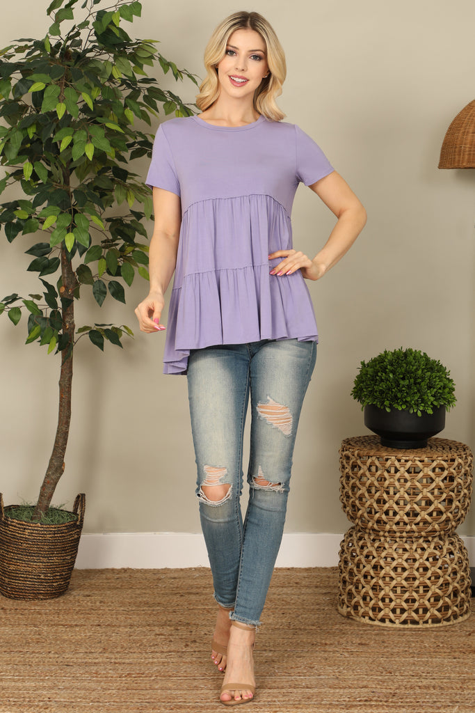 Short Sleeve Tiered Solid Top