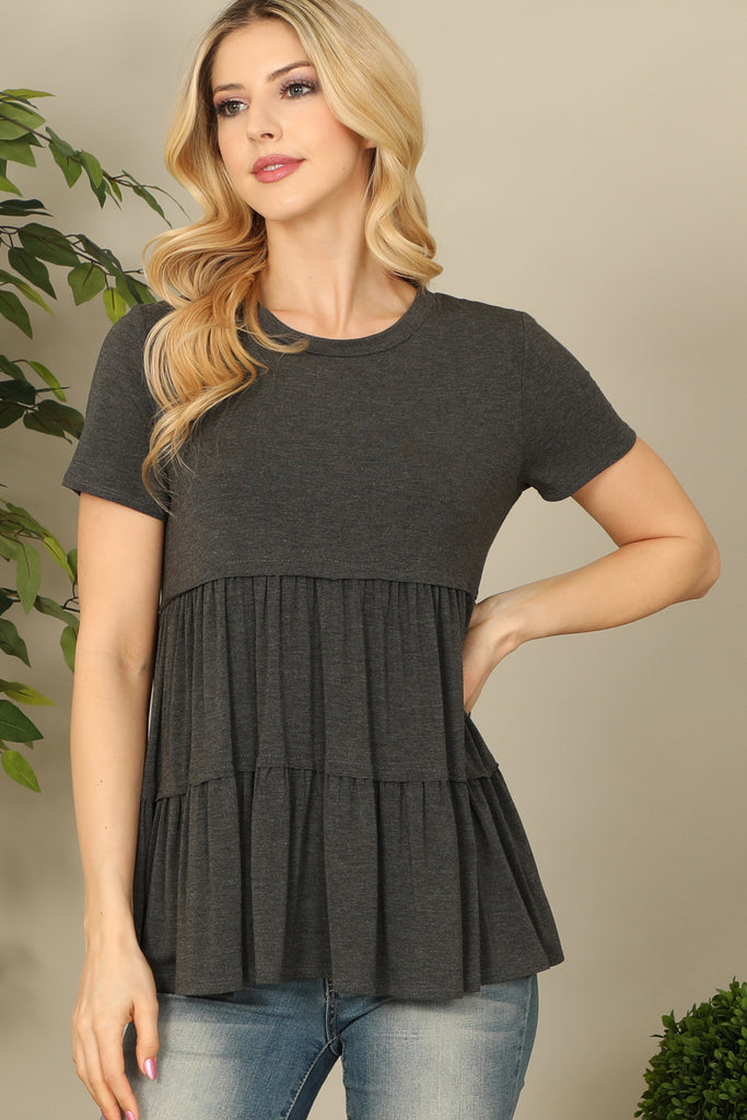 Short Sleeve Tiered Solid Top