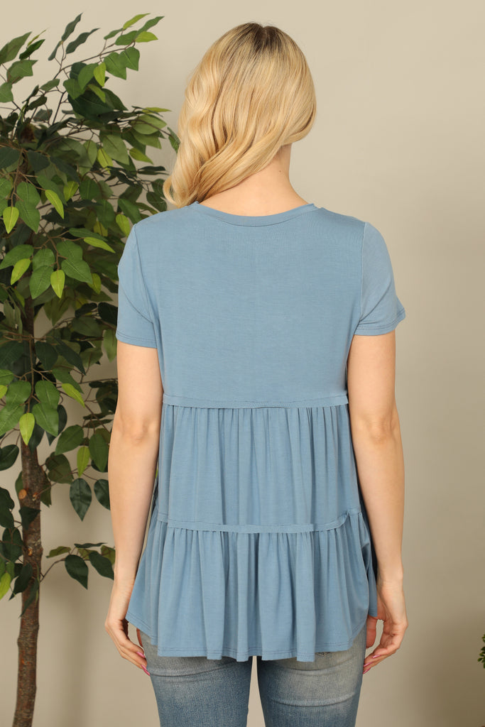 Short Sleeve Tiered Solid Top