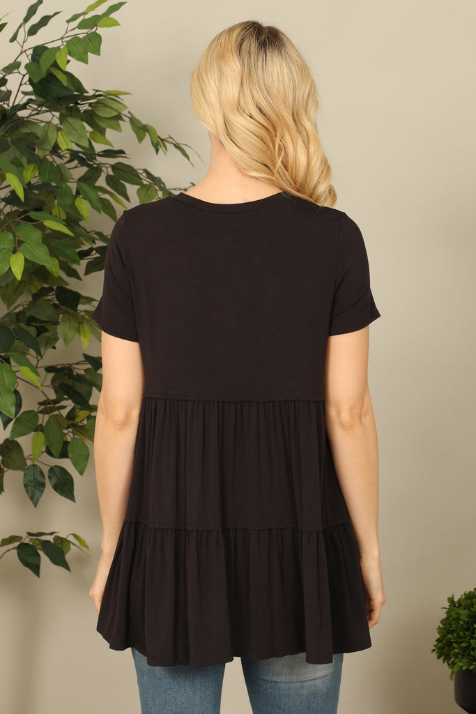 Short Sleeve Tiered Solid Top