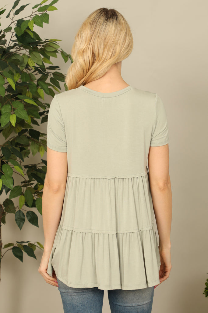 Short Sleeve Tiered Solid Top