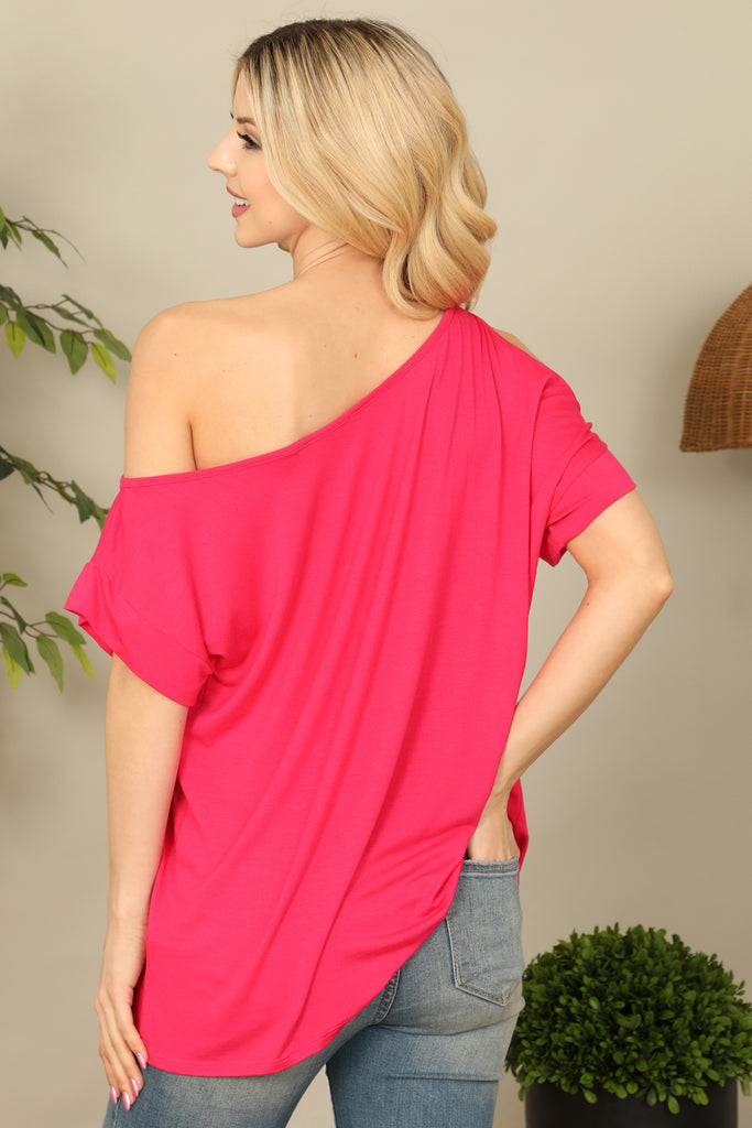 One Side Cold Shoulder Solid Top