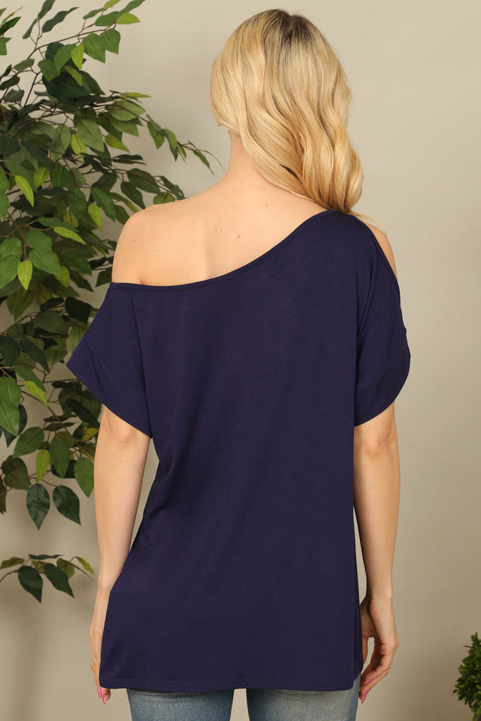 One Side Cold Shoulder Solid Top