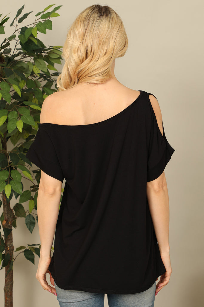 One Side Cold Shoulder Solid Top