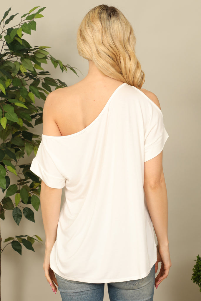 One Side Cold Shoulder Solid Top