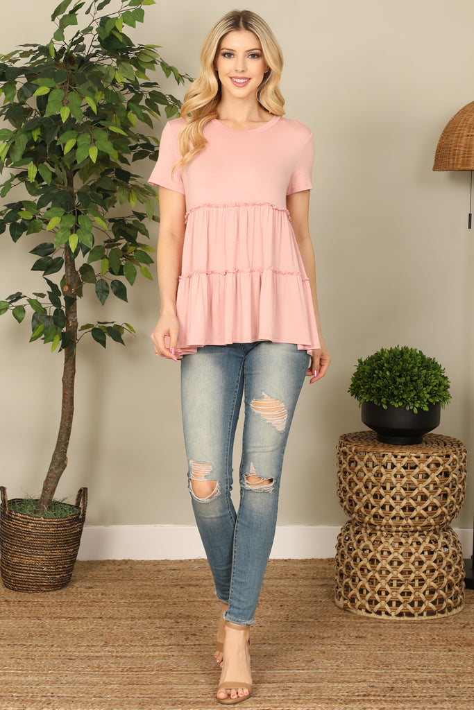 Short Sleeve Tiered Solid Top