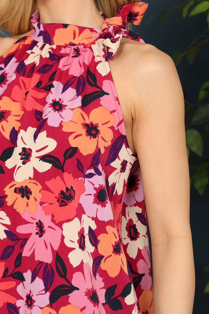 Turtle Halter Neck Tie Detail Floral Top