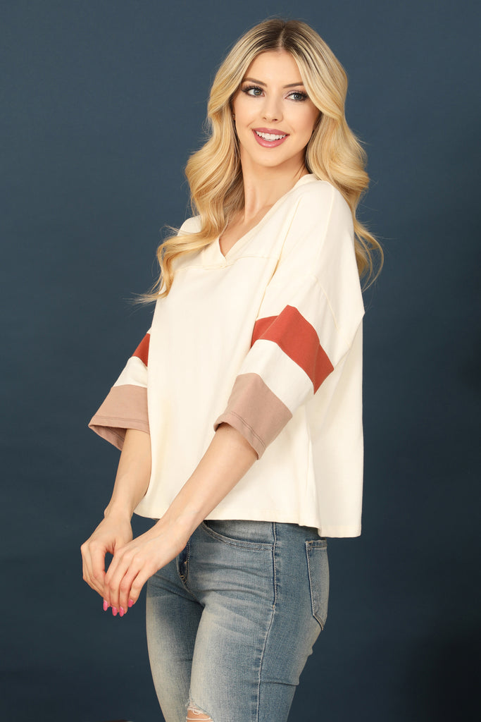 Oversized V-Neck Quarter Sleeve Top