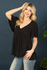 V-Neck Pleated Front Detail Bell Sleeve Solid Top