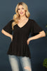 V-Neck Pleated Front Detail Bell Sleeve Solid Top