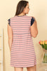 Short Sleeve Contrast Floral Stripes Dress - Riah Fashion