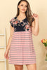 Short Sleeve Contrast Floral Stripes Dress - Riah Fashion