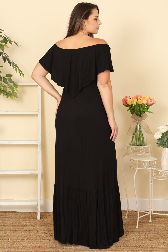 Plus Size Off Shoulder Solid Maxi Dress